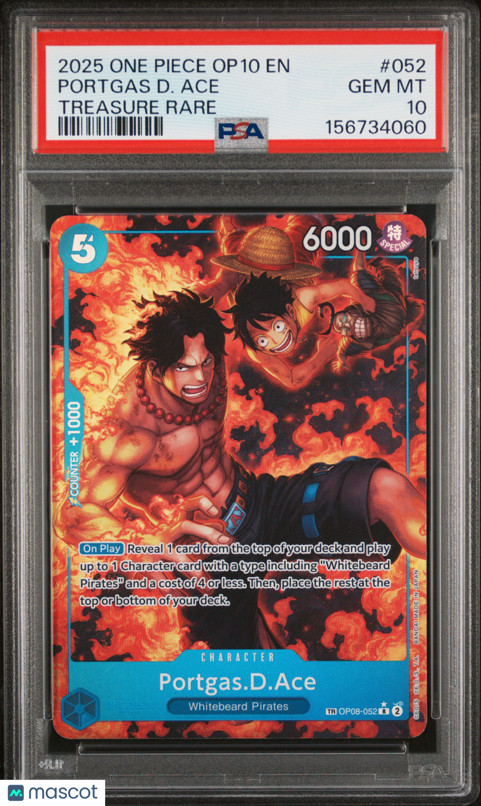 2025 One Piece Op10-Royal Blood Portgas D. Ace Treasure Rare PSA 10 #052