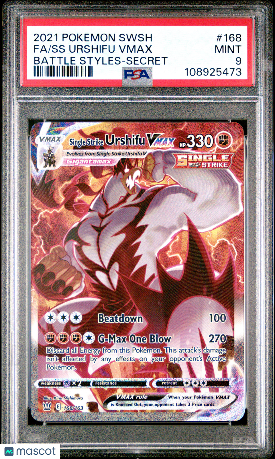 2021 Pokemon Sword & Shield Battle Styles SS Urshifu VMAX Battle Styles-Secret Fa PSA 9 #168