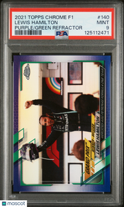 Lewis Hamilton 2021 Topps Chrome Formula 1 #140 Purple Green Refractor PSA 9