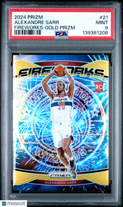 Alexandre Sarr 2024 Panini Prizm Fireworks #21 Gold PSA 9