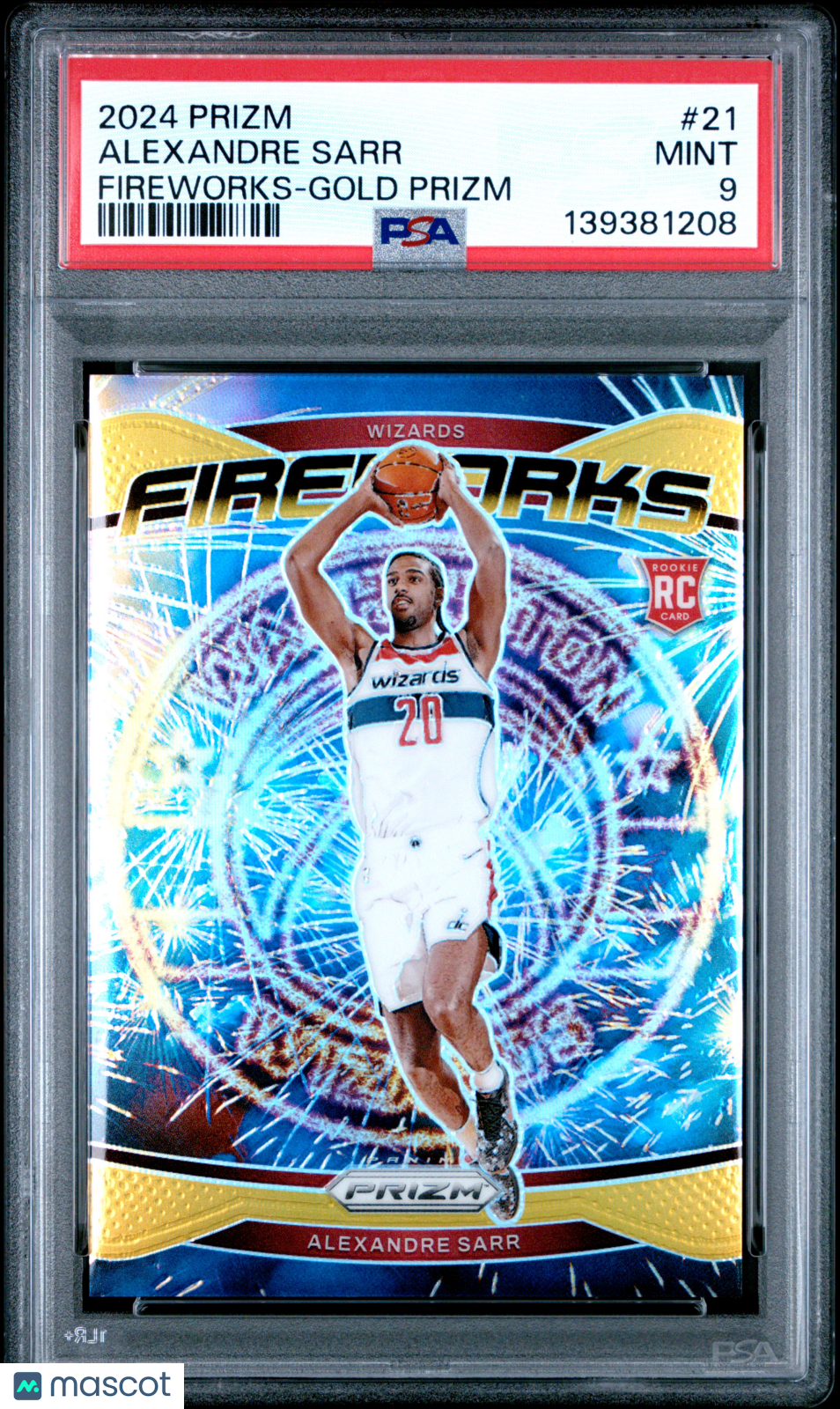 Alexandre Sarr 2024 Panini Prizm Fireworks #21 Gold PSA 9