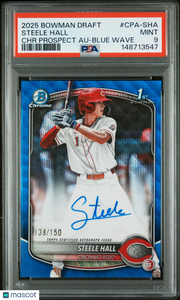 Steele Hall 2025 Bowman Draft Chrome 1st Auto #CPA-SHA Blue Wave /150 PSA 9