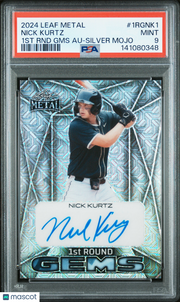 Nick Kurtz 2024 Leaf Metal 1st Round Gems Autographs #1RGNK1 RND GMS Silver Mojo PSA 9