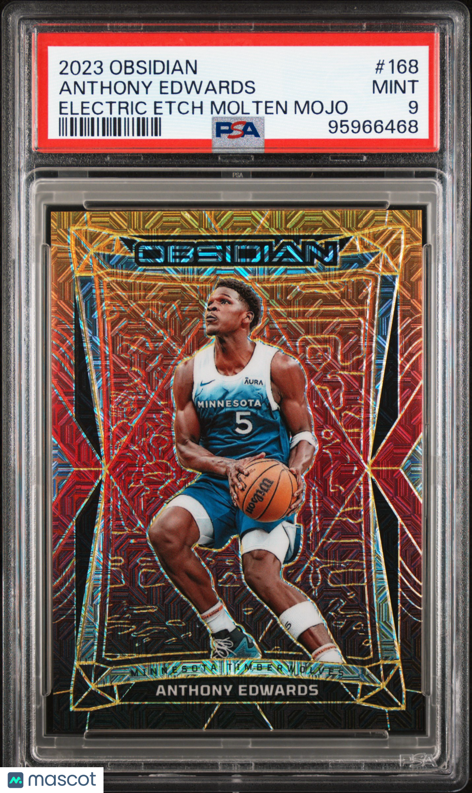 Anthony Edwards 2023 Obsidian #168 Electric Etch Molten Mojo /10 Gold PSA 9