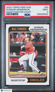 Gunnar Henderson 2023 Topps Heritage #64 Name Position Swap PSA 9