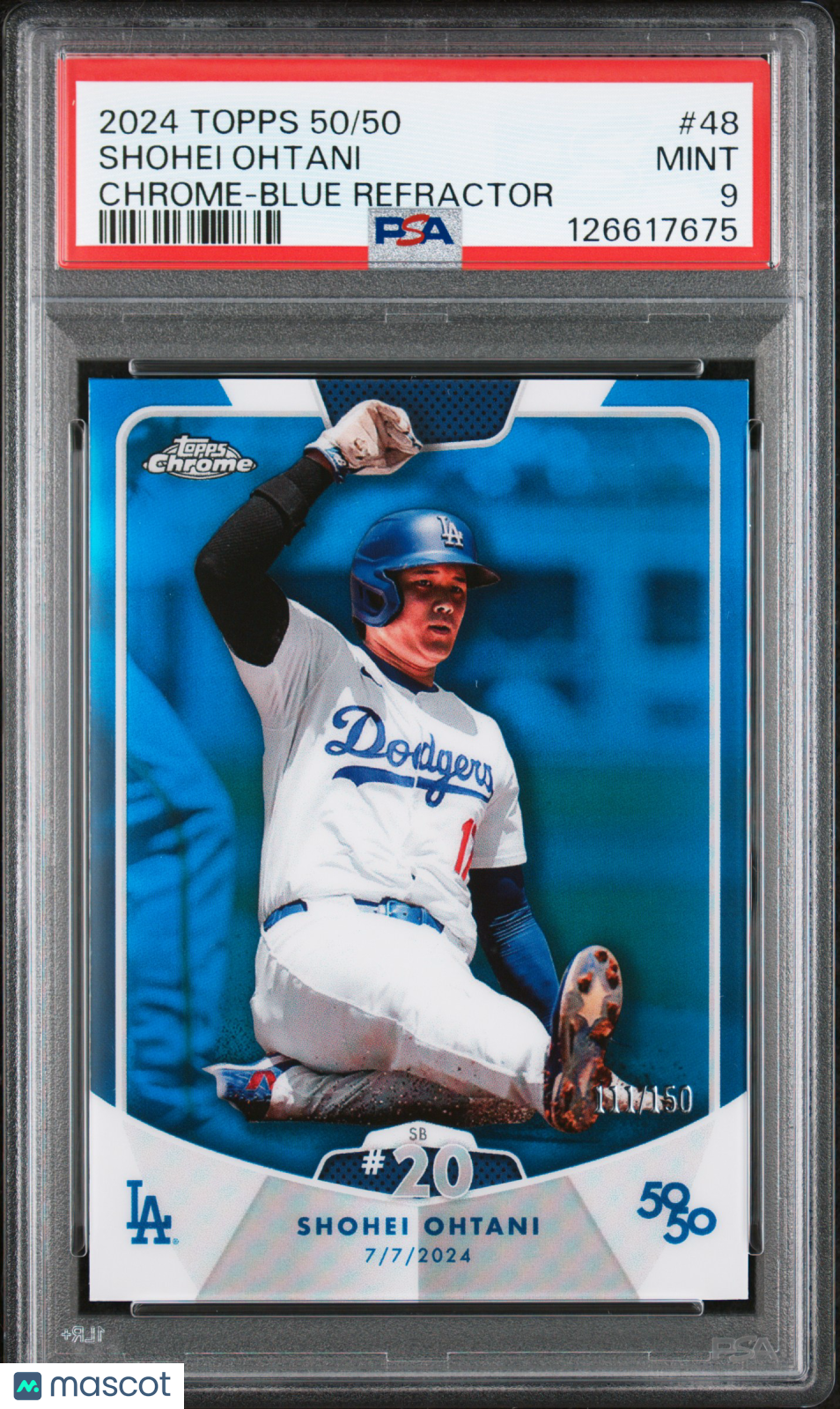Shohei Ohtani 2024 Topps 50/50 Shohei Ohtani #48 Chrome Blue Refractor PSA 9