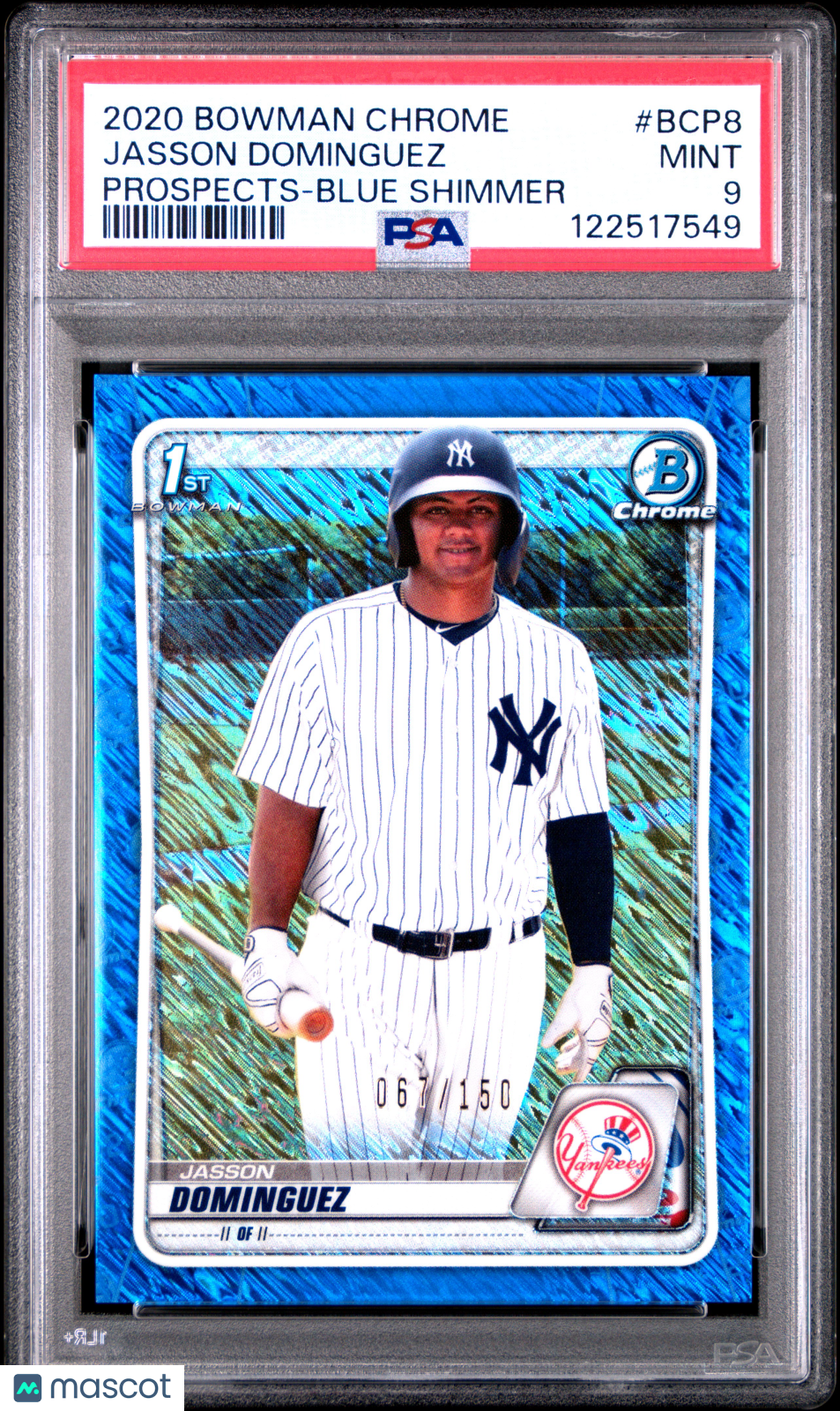 Jasson Dominguez 2020 Bowman Chrome Prospects #BCP8 Blue Shimmer PSA 9