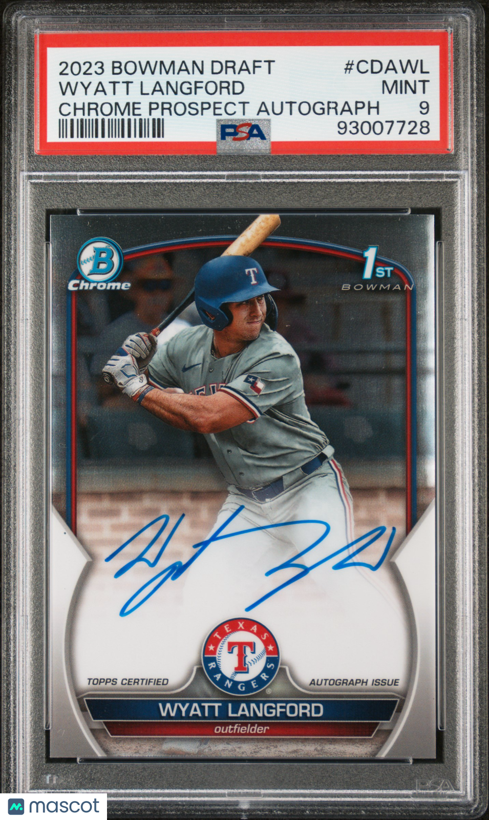 Wyatt Langford 2023 Bowman Draft Chrome Prospect Autograph #CDAWL PSA 9