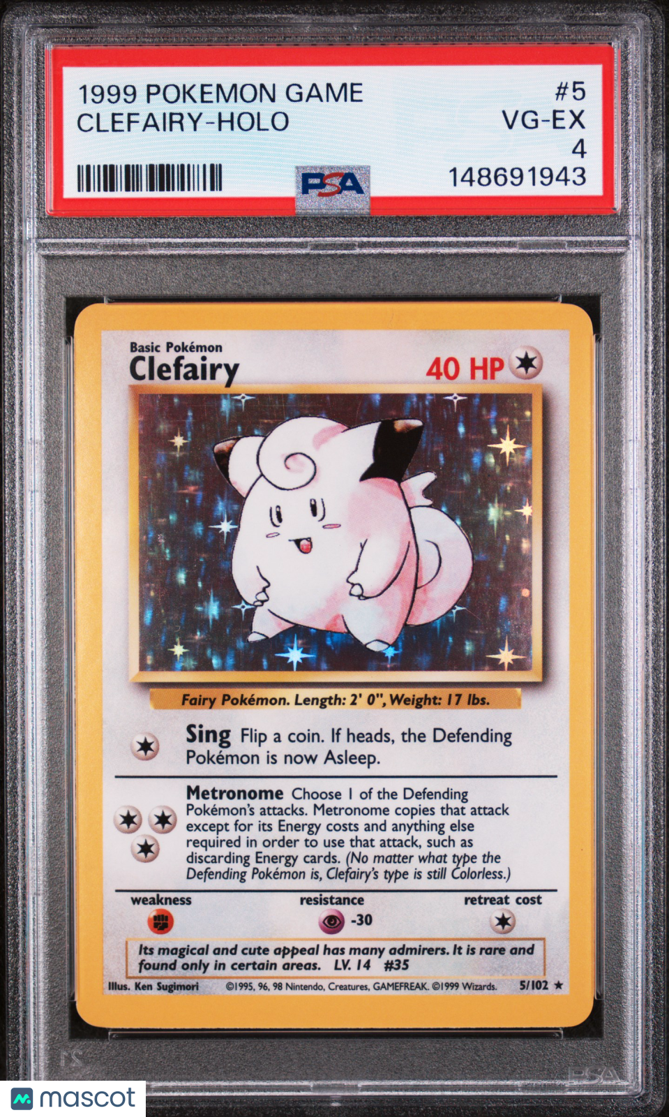 1999 Pokemon Game Clefairy Holo PSA 4 #5