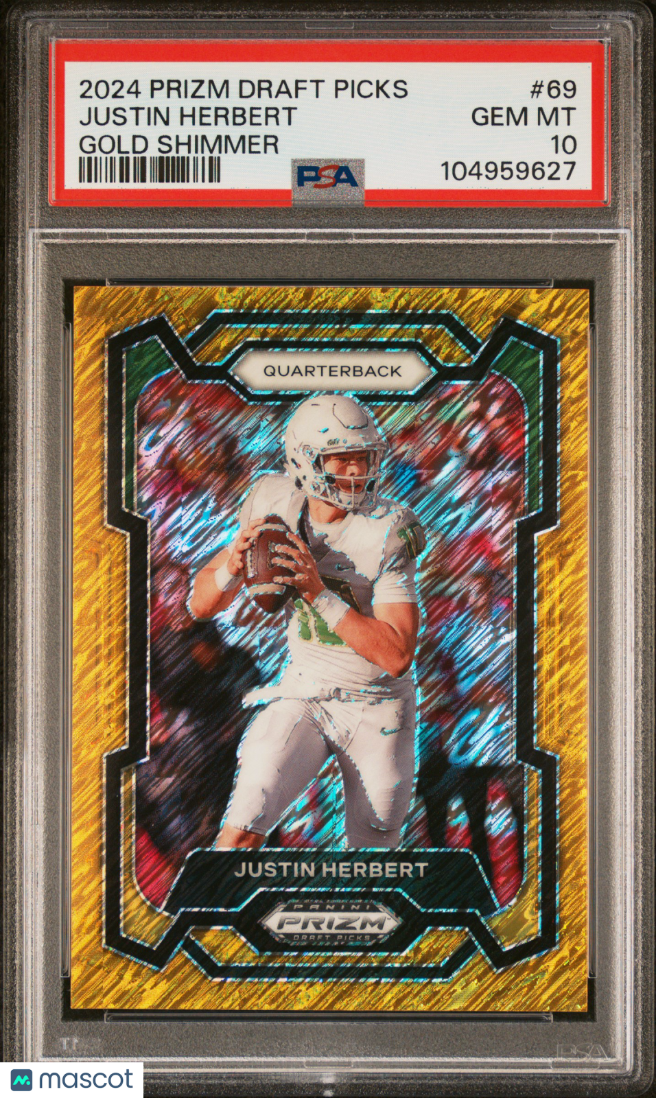 Justin Herbert 2024 Panini Prizm Draft Picks #69 Gold Shimmer PSA 10
