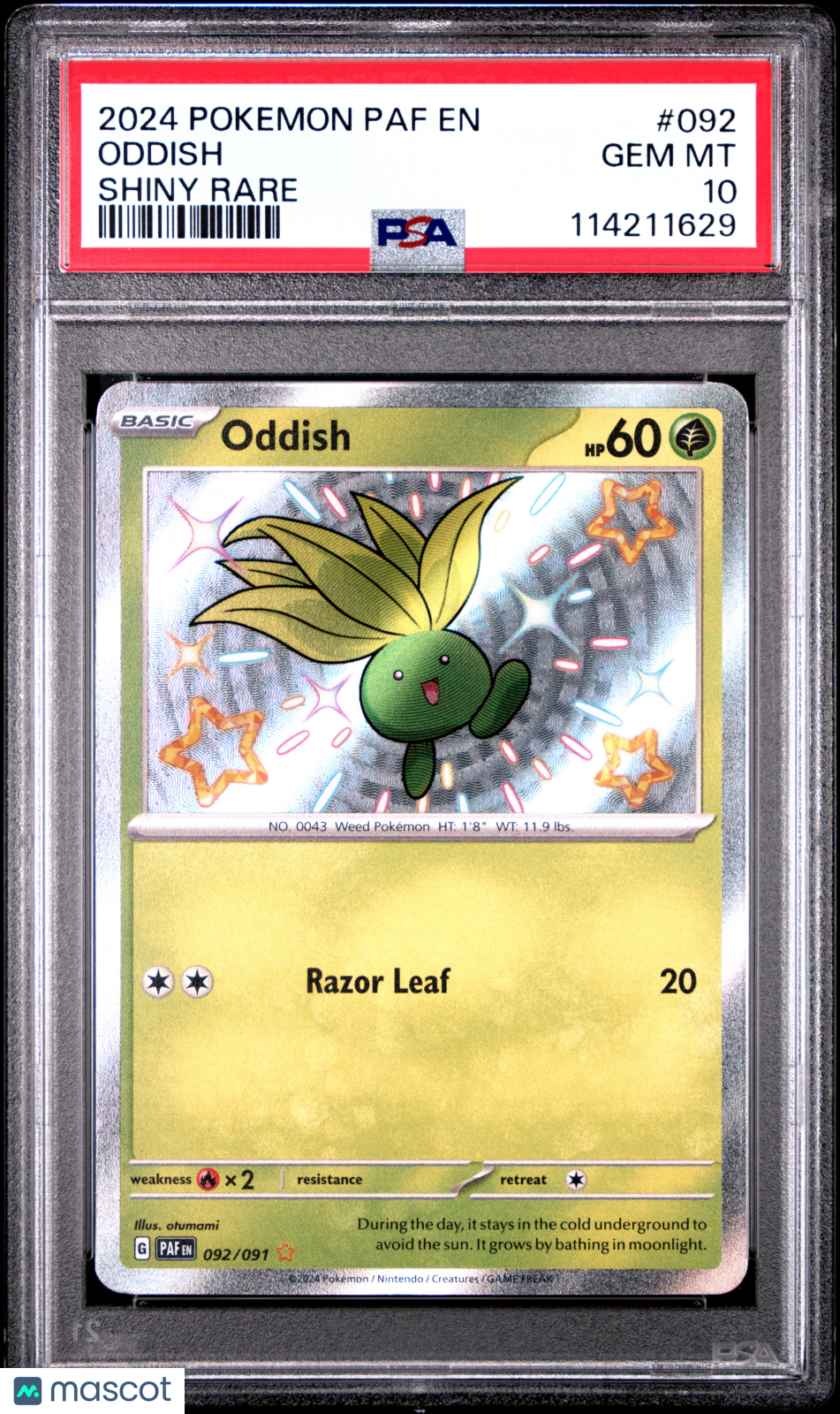 2024 Pokemon Paf EN-Paldean Fates Oddish Shiny Rare PSA 10 #092