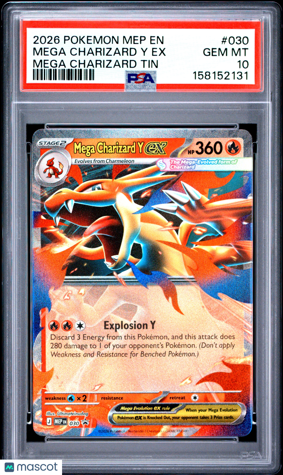 2026 Pokemon Mep EN-Me Black Star Promo Mega Charizard Y EX Mega Charizard Tin PSA 10 #030