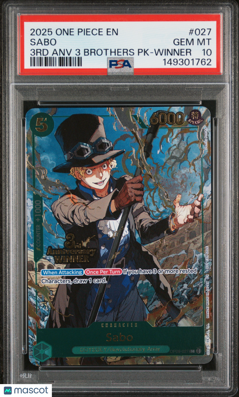 2025 One Piece 3RD Anniversary Tournament 3 Brothers Pack Sabo 3RD Anv 3 Brothers PK-Winner PSA 10 #027