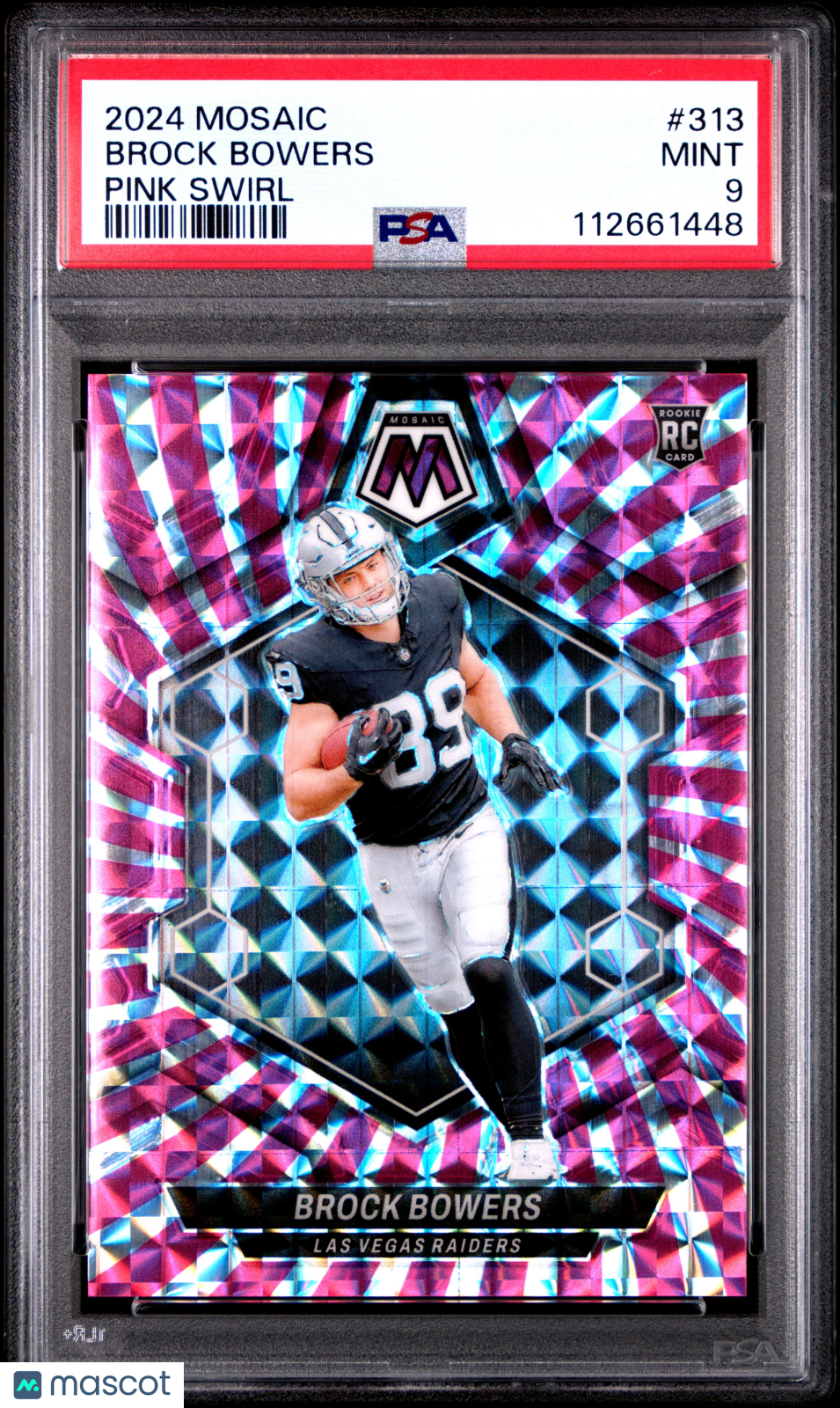 Brock Bowers 2024 Panini Mosaic #313 Pink Swirl RC /13 PSA 9