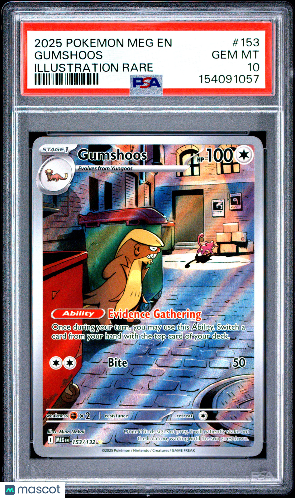 2025 Pokemon Meg EN-Mega Evolution Gumshoos Illustration Rare PSA 10 #153