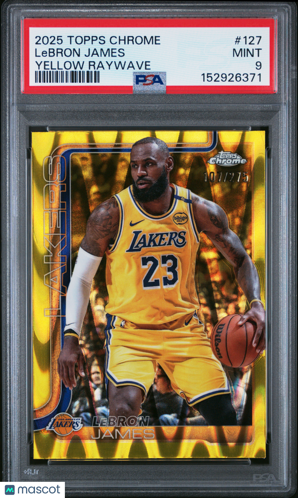 LeBron James 2025 Topps Chrome #127 Yellow Raywave /275 PSA 9 Lakers