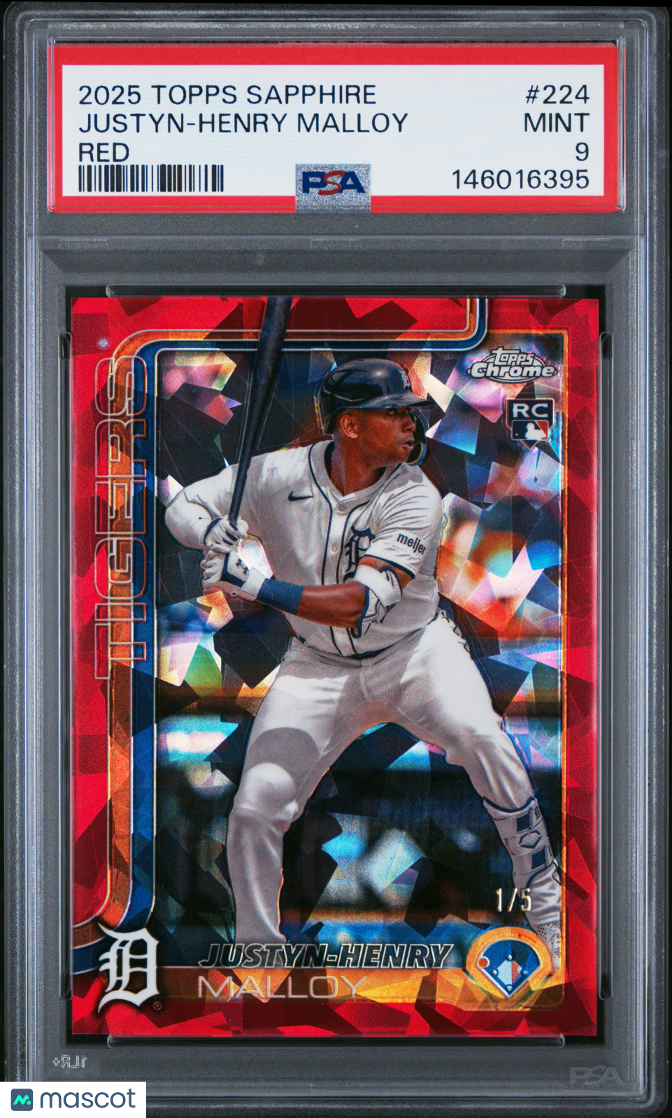 Justyn-Henry Malloy 2025 Topps Chrome Sapphire #224 Red PSA 9