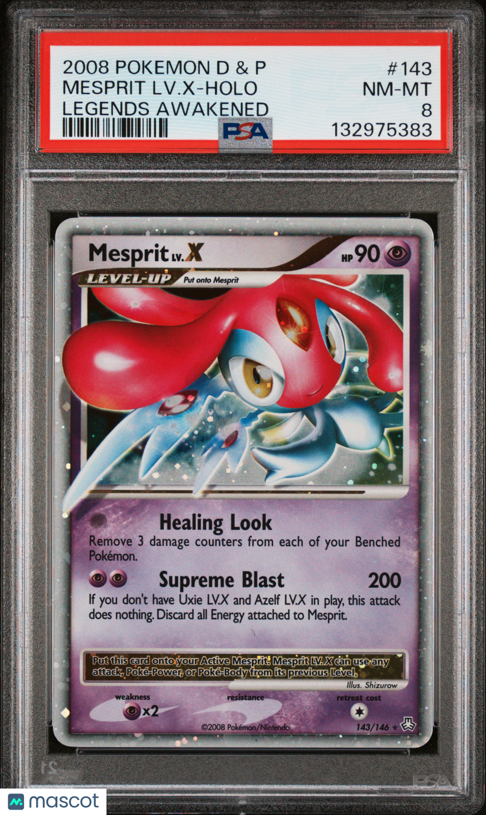 2008 Pokemon Diamond & Pearl Legends Awakened Mesprit LV. X Holo Legends Awakened PSA 8 #143