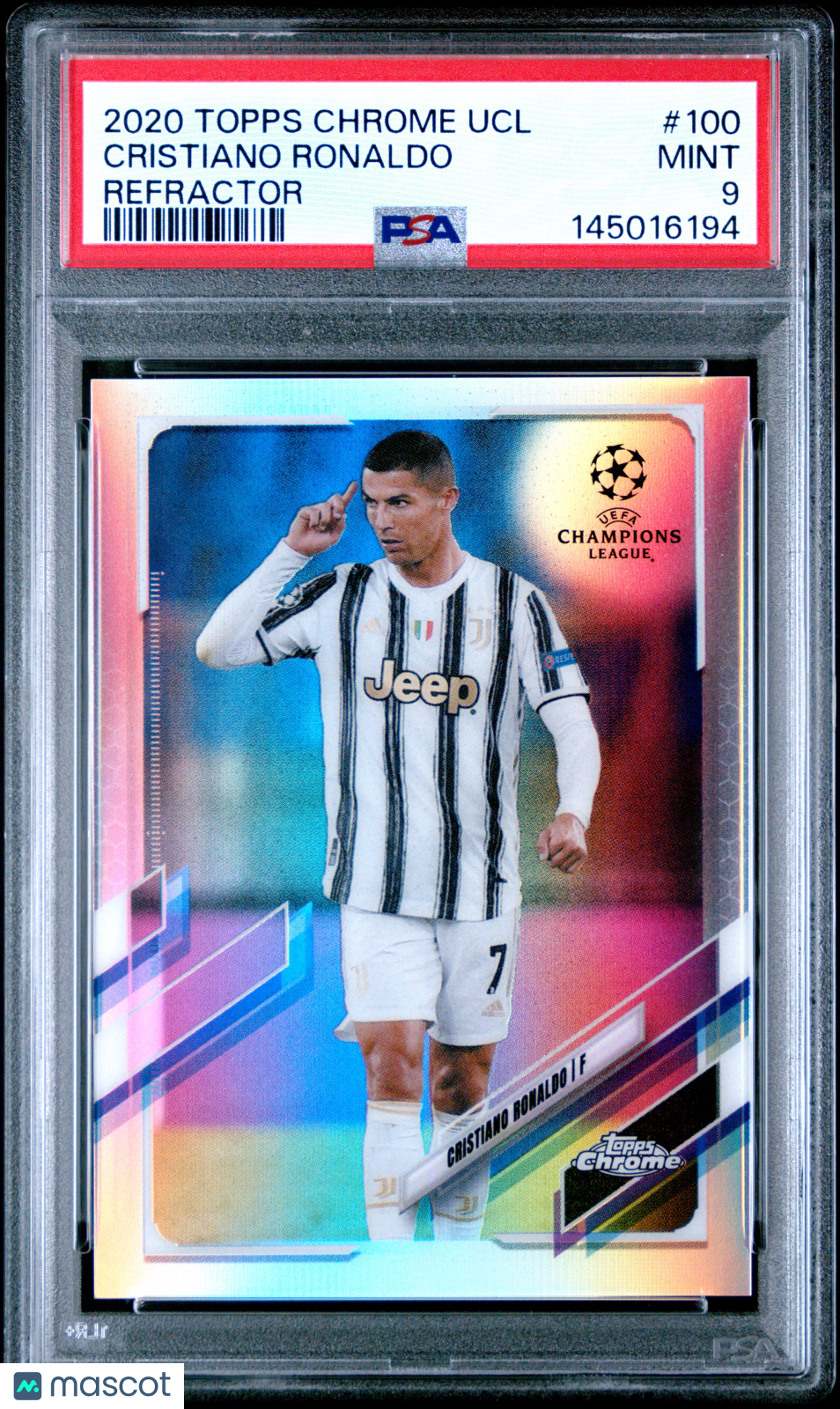 Cristiano Ronaldo 2020 Topps Chrome UEFA Champions League #100 Refractor PSA 9