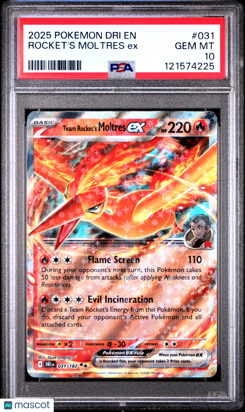 2025 Pokemon Dri EN-Destined Rivals Rocket's Moltres EX PSA 10 #031