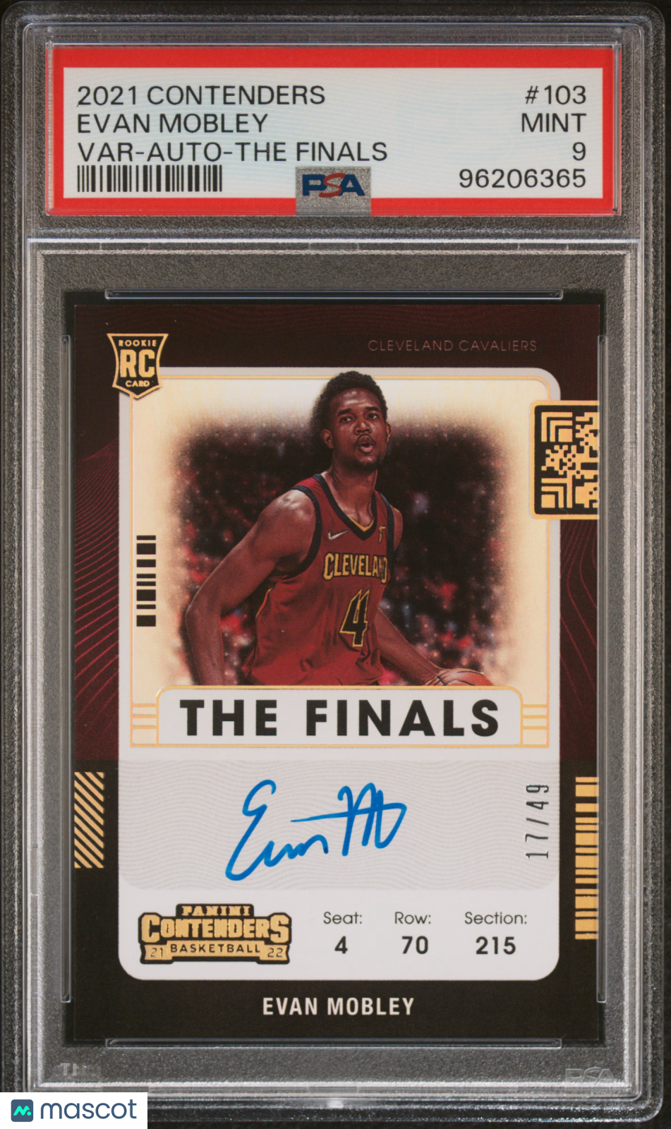 Evan Mobley 2021 Panini Contenders #103 Var Auto The Finals /49 PSA 9