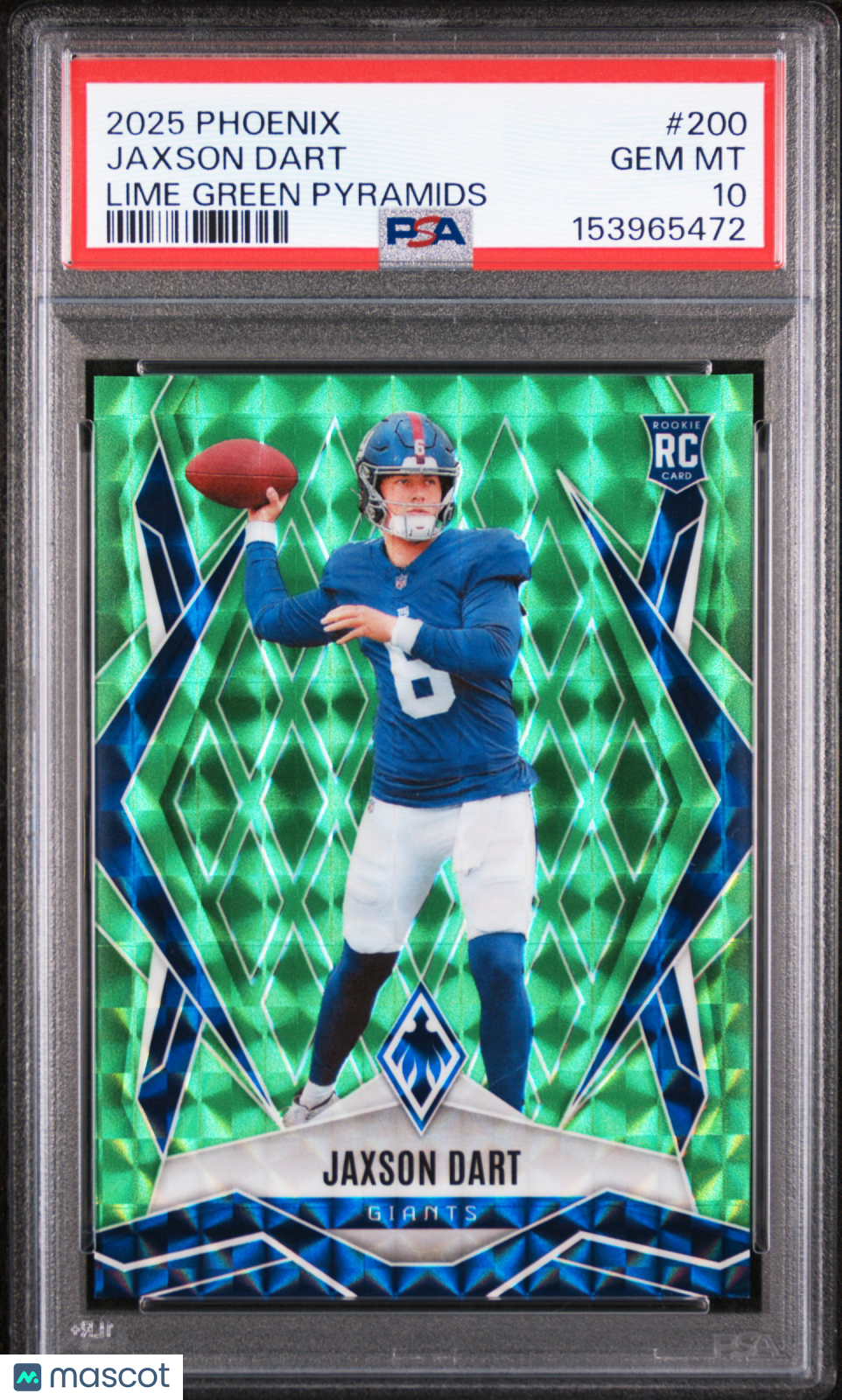 Jaxson Dart 2025 Panini Phoenix #200 Lime Green Pyramids PSA 10