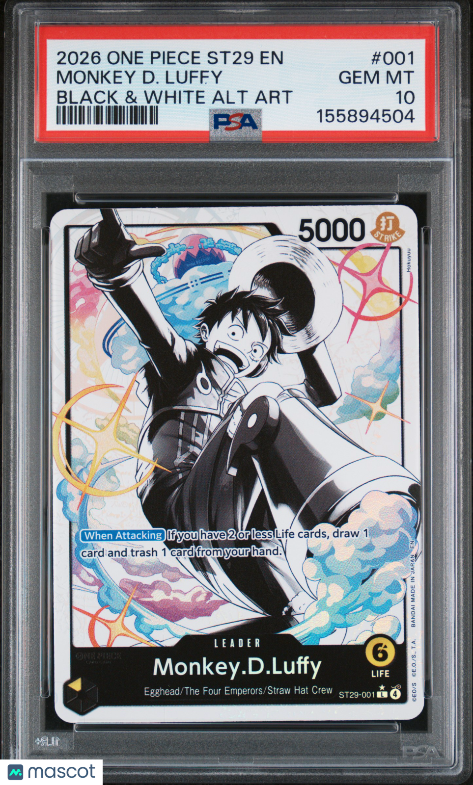 2026 One Piece Starter Deck St29-Egghead Monkey D. Luffy Black & White Alt Art PSA 10 #001