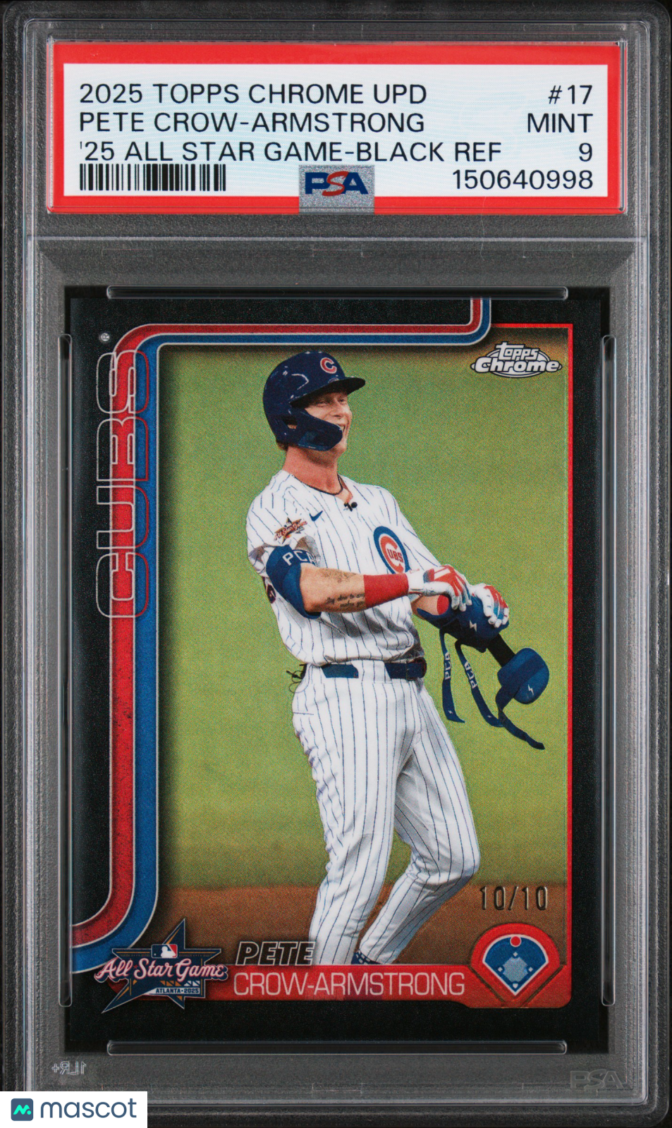 Pete Crow-Armstrong 2025 Topps Chrome Update 2025 All Star Game #17 '25 Black Ref /10 PSA 9