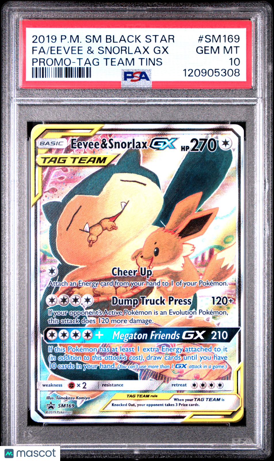 2019 Pokemon SM Black Star Promo Eevee & Snorlax GX Promo-TAG Team Tins Fa PSA 10 #SM169