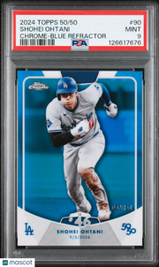 Shohei Ohtani 2024 Topps 50/50 Shohei Ohtani #90 Chrome Blue Refractor PSA 9