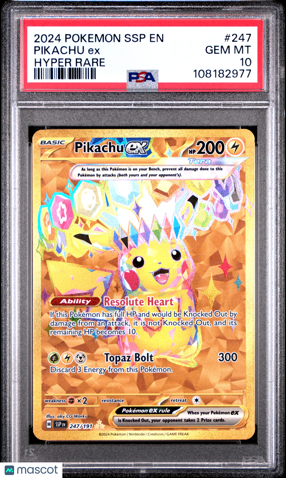 2024 Pokemon SSP EN-Surging Sparks Pikachu EX Hyper Rare PSA 10 #247