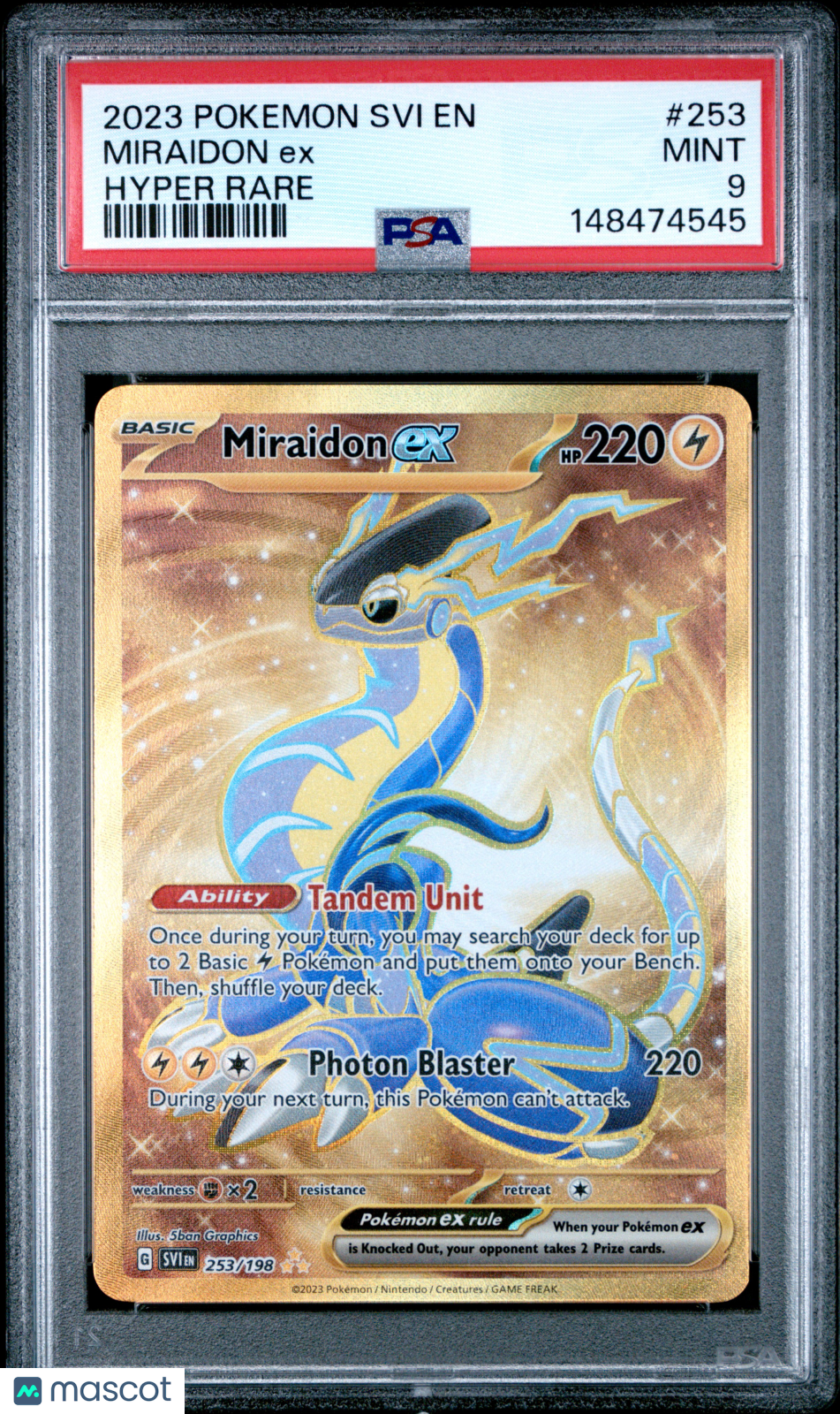 2023 Pokemon Svi EN-Scarlet & Violet Miraidon EX Hyper Rare PSA 9 #253