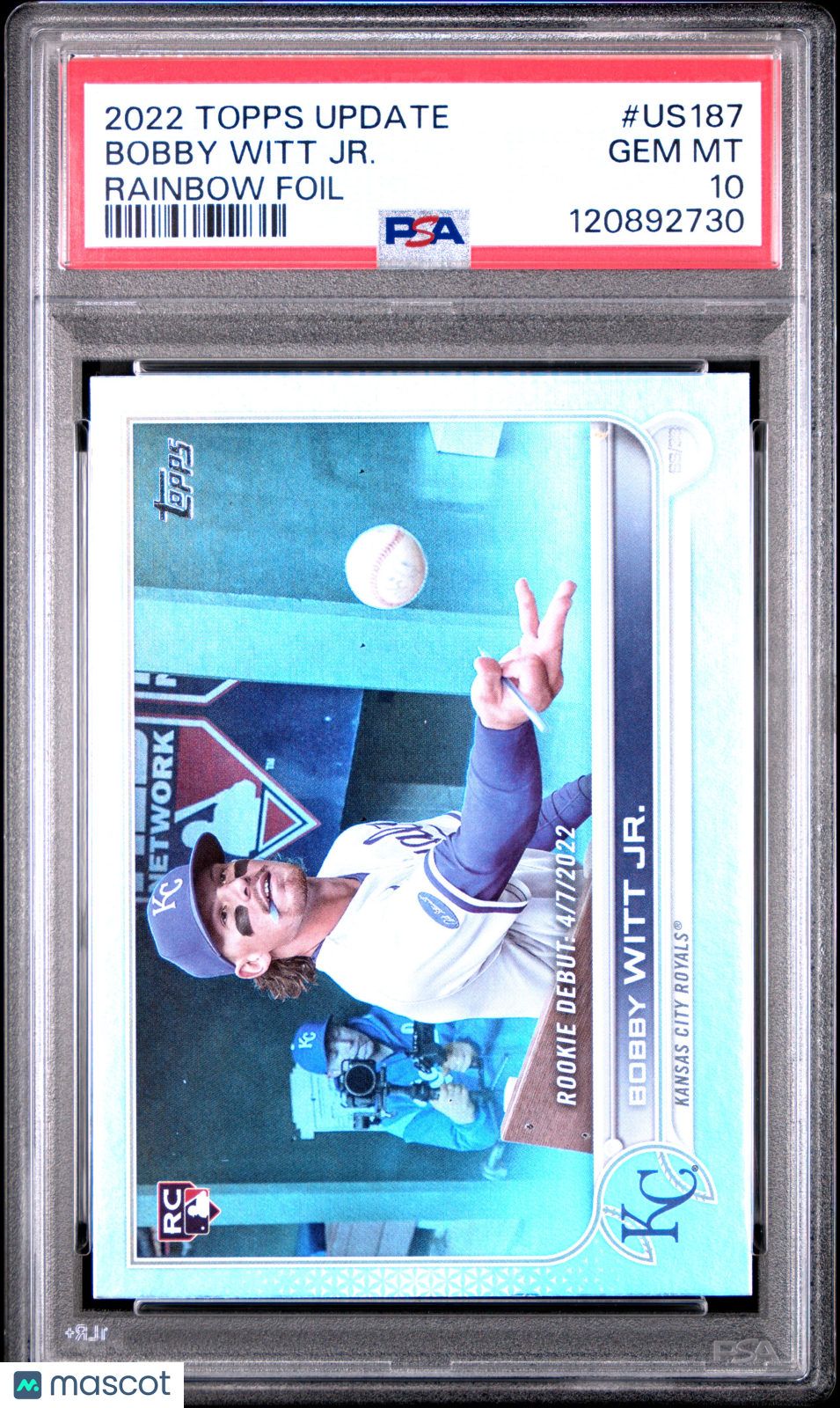 Bobby Witt JR. 2022 Topps Update #US187 Rainbow Foil PSA 10