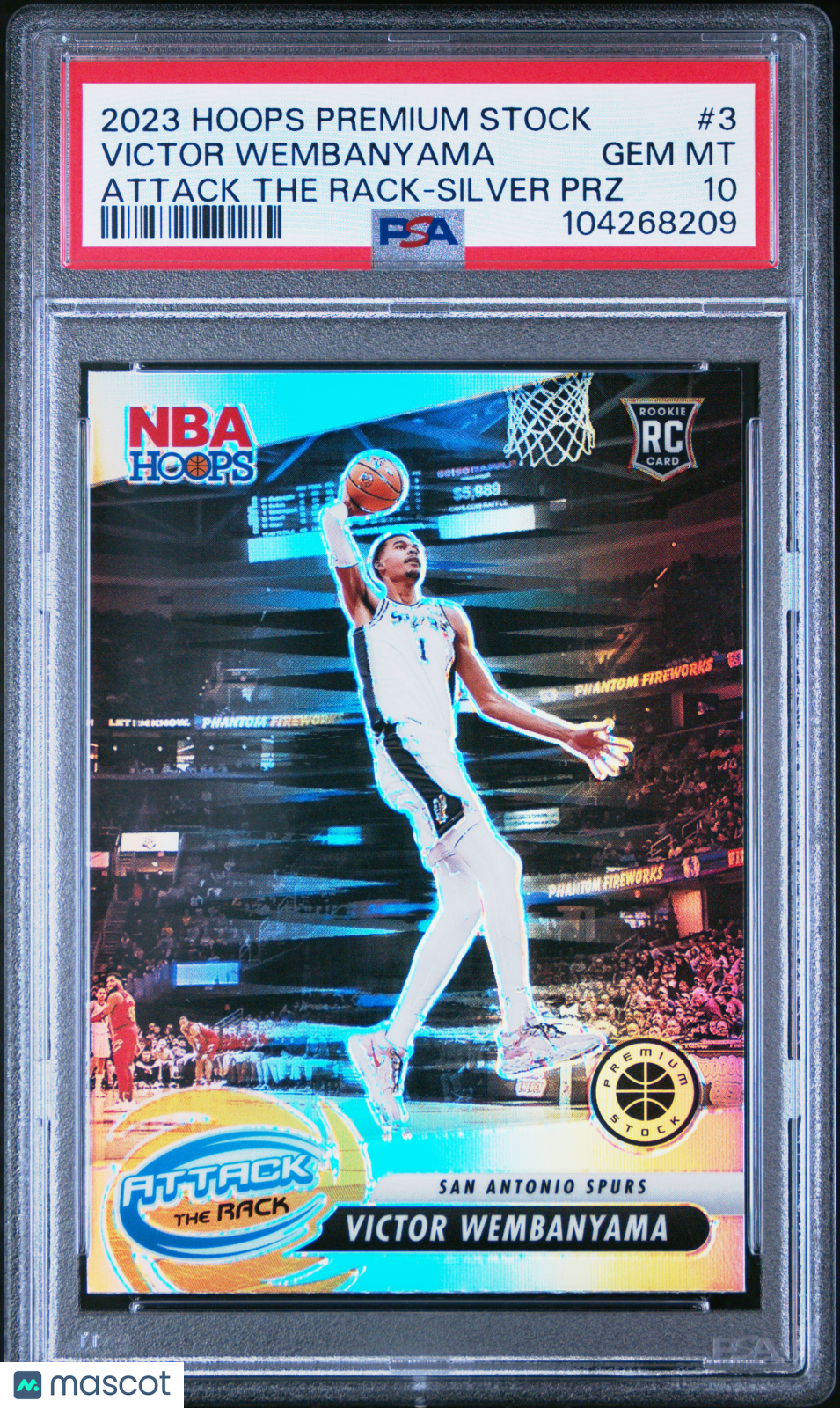 Victor Wembanyama 2023 Panini Hoops Premium Stock Attack The Rack #3 Holo PSA 10