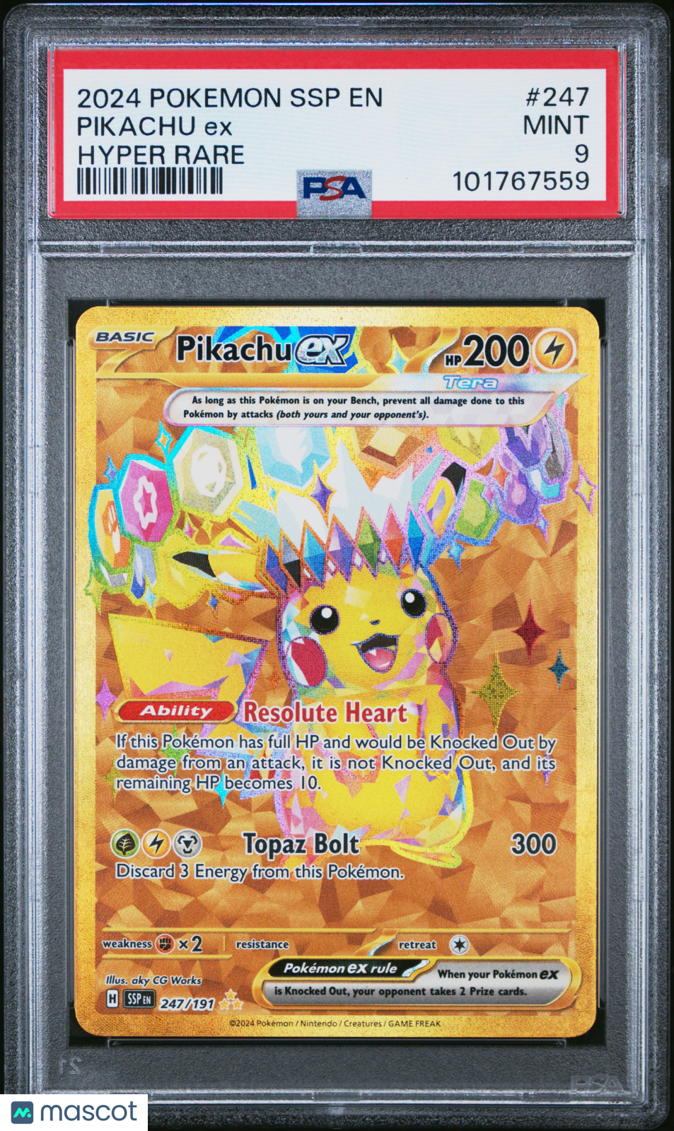 2024 Pokemon SSP EN-Surging Sparks Pikachu EX Hyper Rare PSA 9 #247