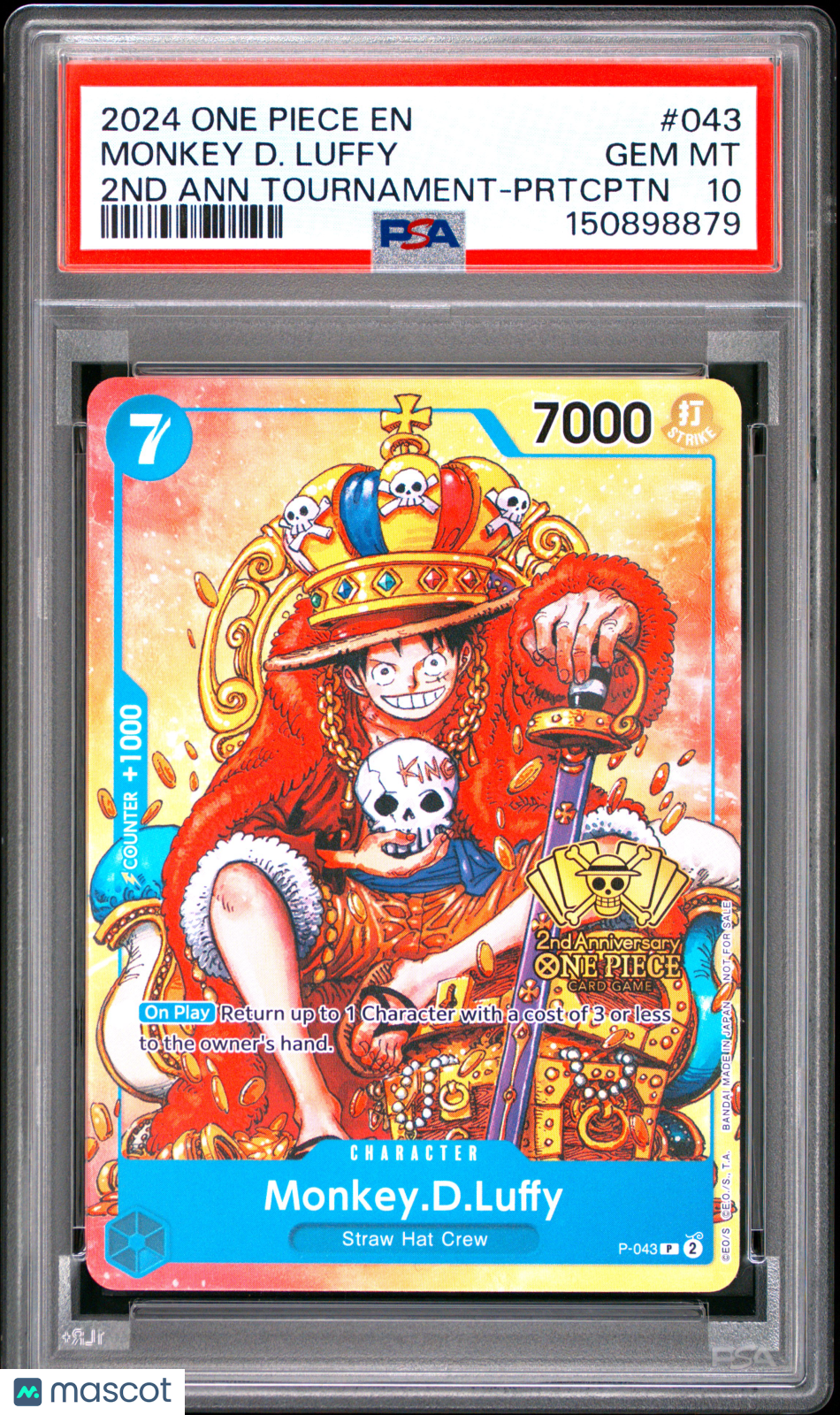 2024 One Piece Promos Monkey D. Luffy 2ND Ann Tournament-Prtcptn PSA 10 #043