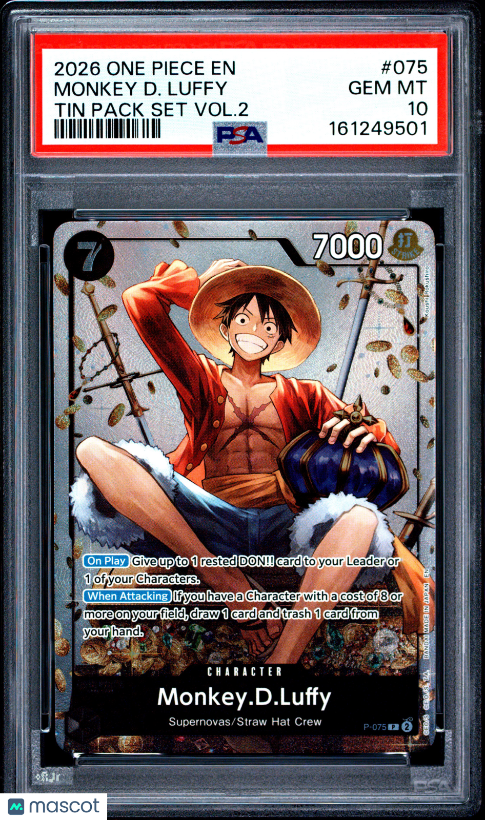 2026 One Piece Promos Monkey D. Luffy Tin Pack Set Vol.2 PSA 10 #075