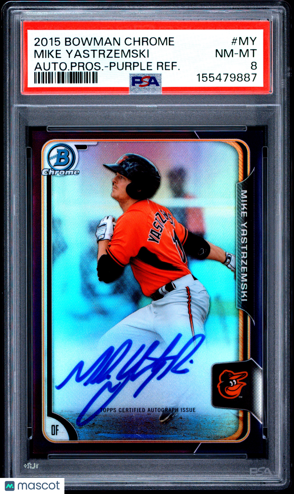 Mike Yastrzemski 2015 Bowman Chrome Autograph Prospect #MY Autograph Pros. Purple Refractor PSA 8