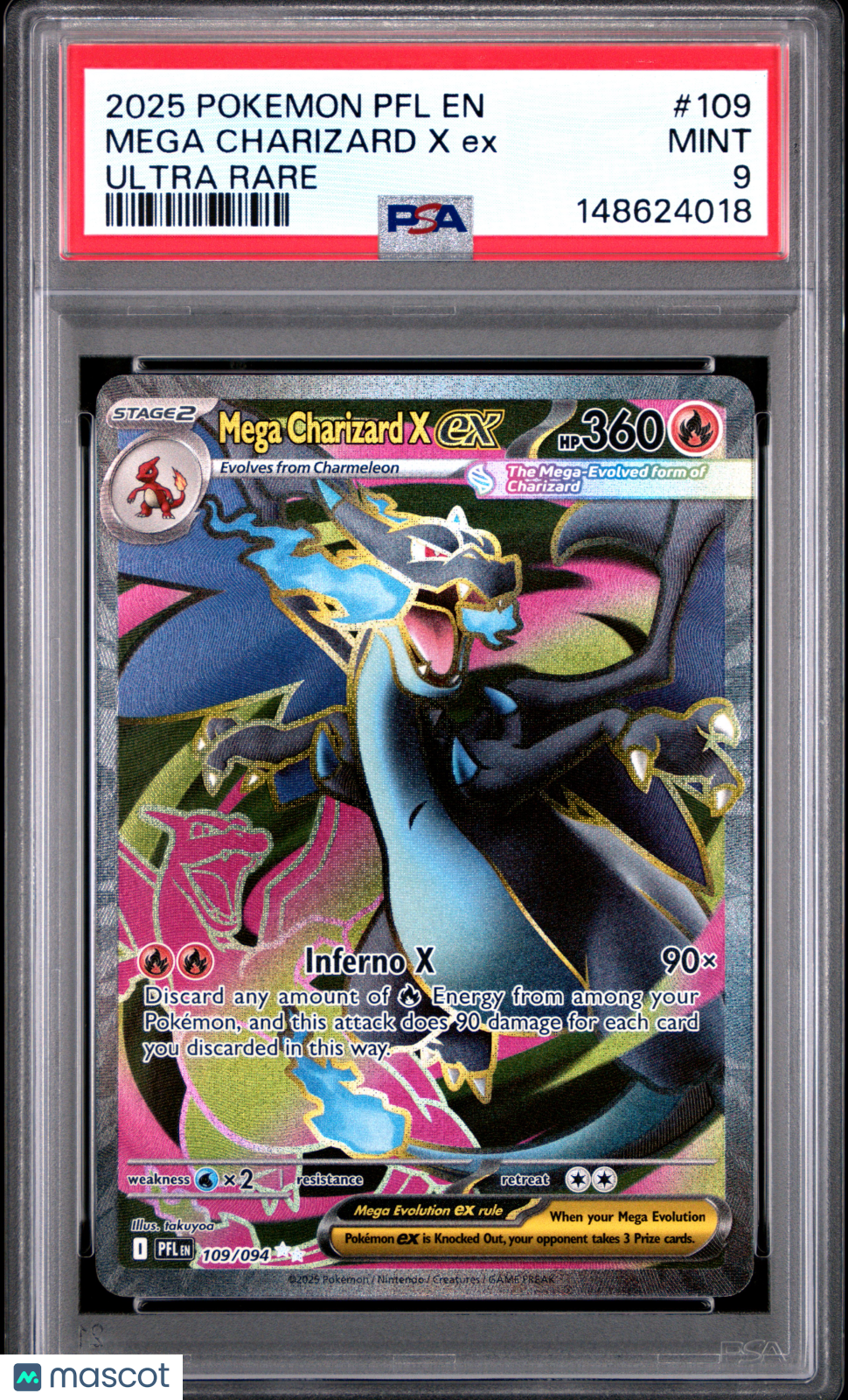2025 Pokemon PFL EN-Phantasmal Flames Mega Charizard X EX Ultra Rare PSA 9 #109