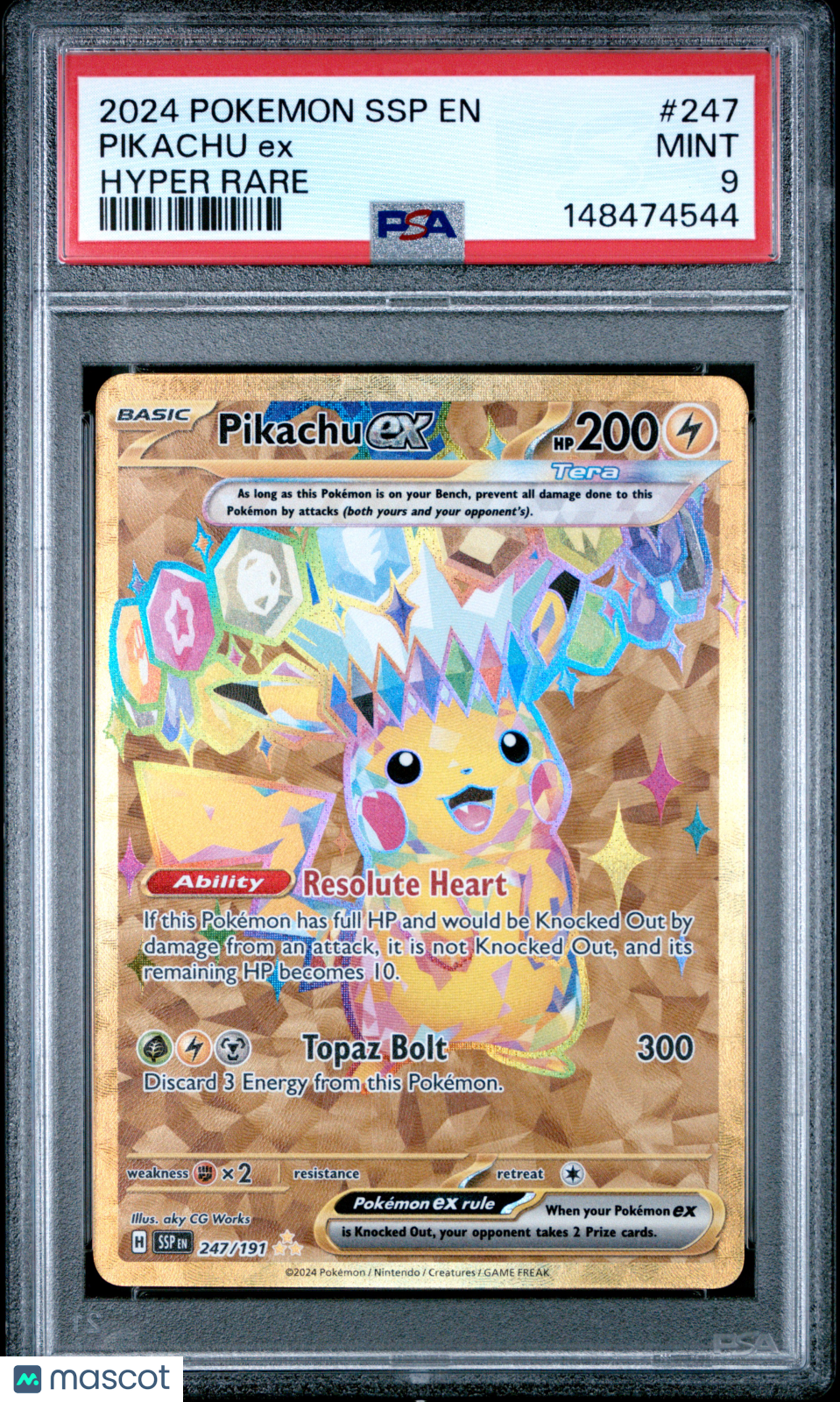 2024 Pokemon SSP EN-Surging Sparks Pikachu EX Hyper Rare PSA 9 #247