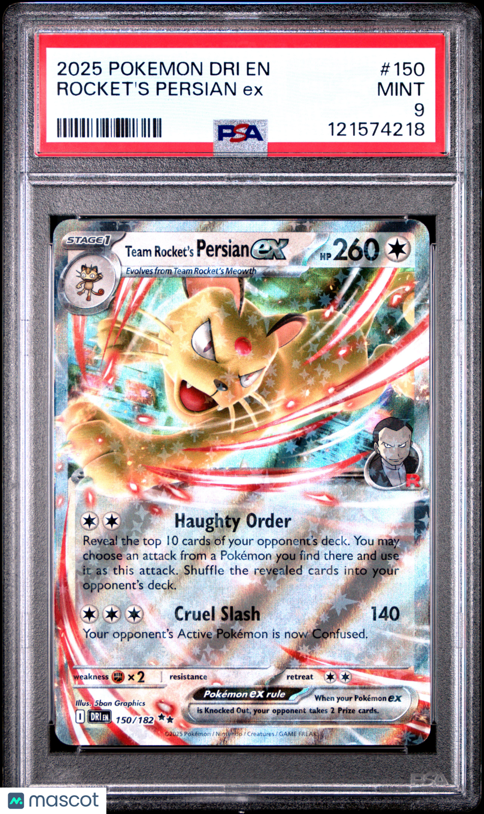 2025 Pokemon Dri EN-Destined Rivals Rocket's Persian EX PSA 9 #150