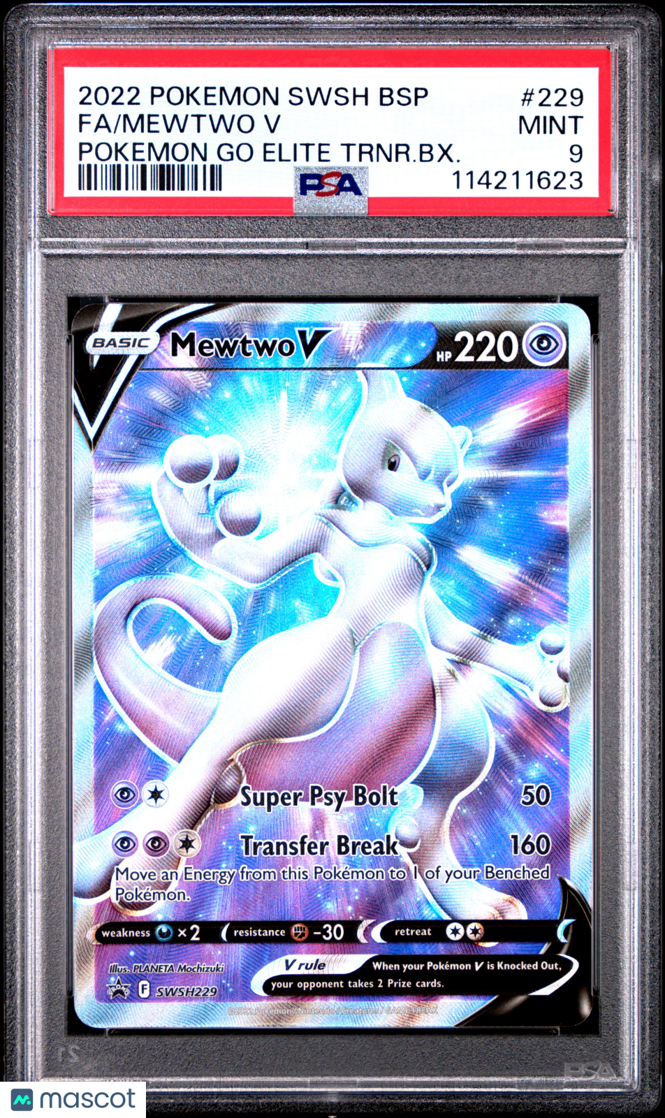2022 Pokemon Black Star Promo Mewtwo V Pokemon Go Elite Trnr.BX. Fa PSA 9 #229