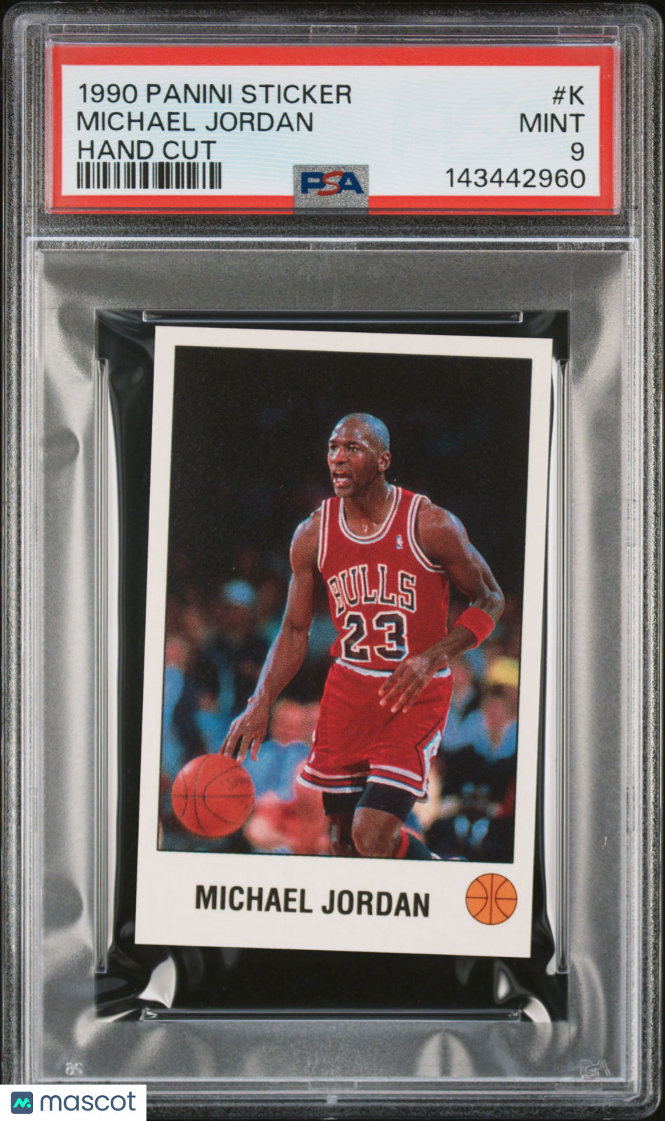 Michael Jordan 1990 Panini Sticker #K Hand Cut PSA 9