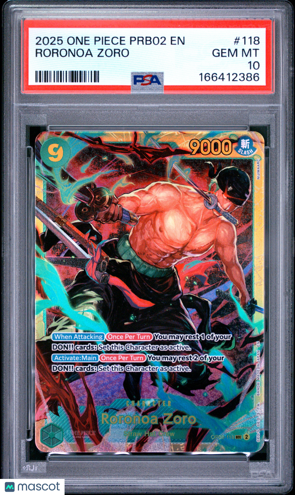 2025 One Piece Prb02-Premium Booster -One Piece Card The Best- Vol.2 Roronoa Zoro PSA 10 #118