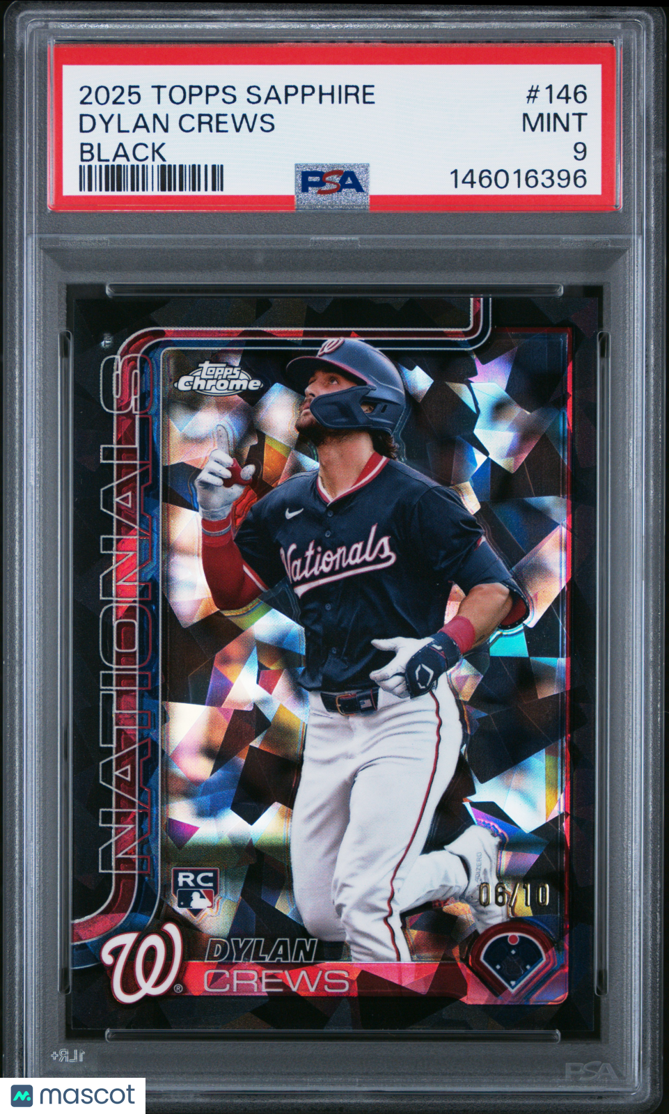 Dylan Crews 2025 Topps Chrome Sapphire #146 Black /10 PSA 9
