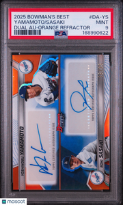 Yamamoto Sasaki 2025 Bowman's Best Dual Autographs #DA-YS Orange Refractor /25 PSA 9