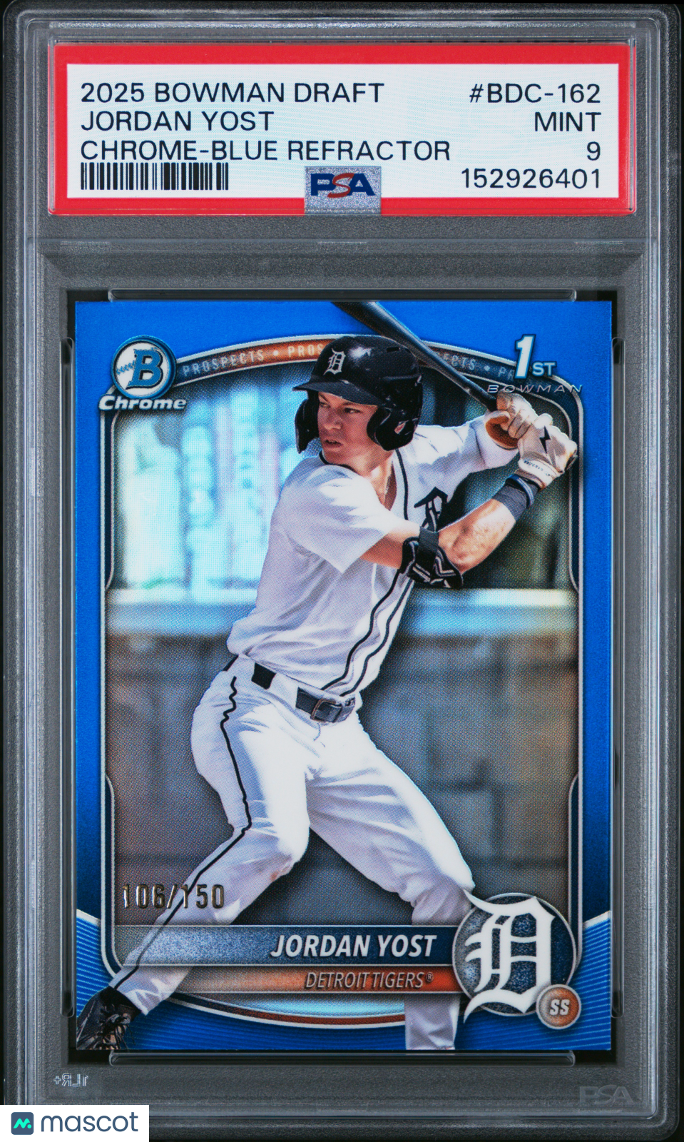 Jordan Yost 2025 Bowman Draft #BDC-162 Chrome 1st Blue Refractor PSA 9