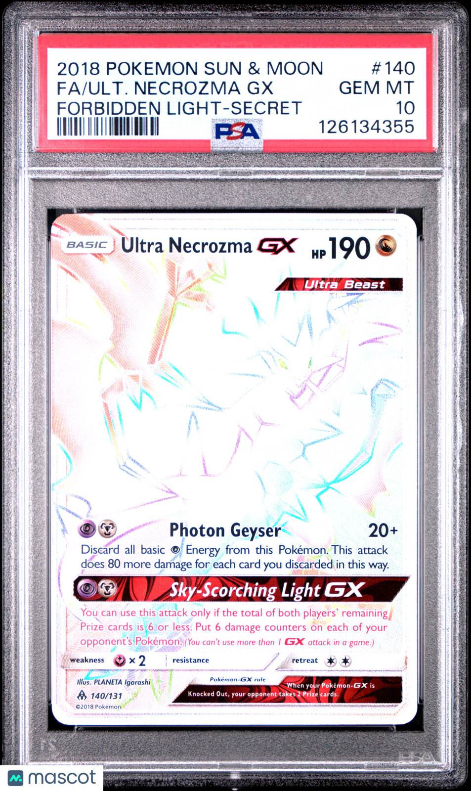2018 Pokemon Sun & Moon Forbidden Light Ult. Necrozma GX Fa PSA 10 #140
