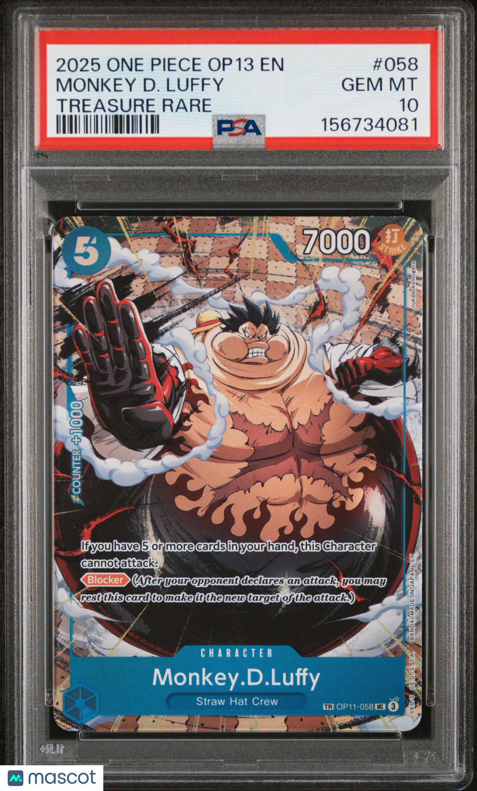 2025 One Piece Op13-Carrying On His Will Monkey D. Luffy Treasure Rare PSA 10 #058