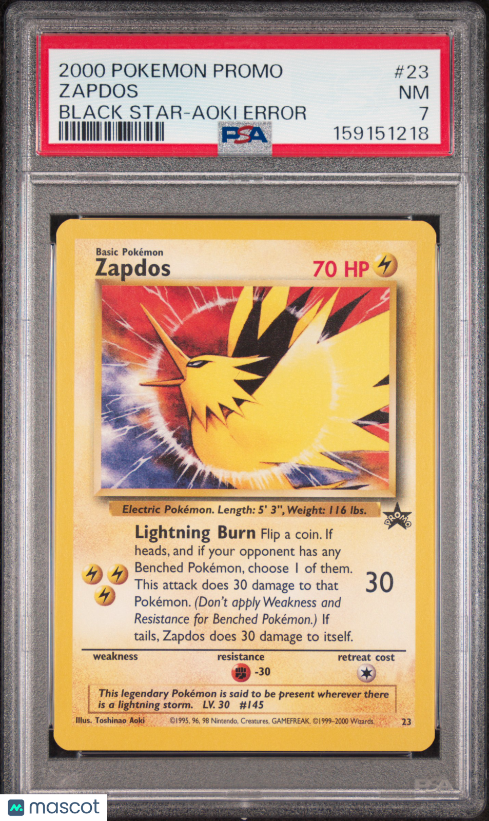2000 Pokemon Promo Black Star Zapdos Black Star-Aoki Error PSA 7 #23
